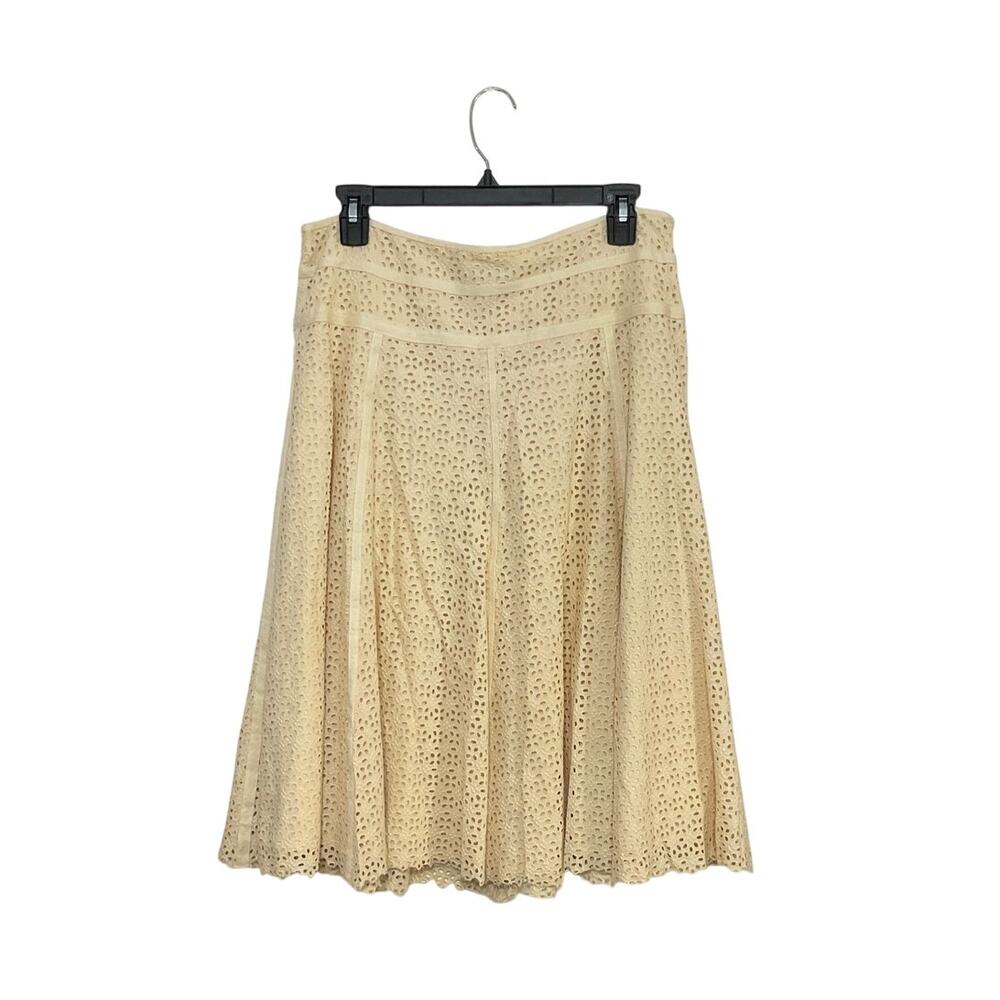 VTG Y2K Nougat London Cream Eyelet Midi Skirt Sz Medium (2) 100% Cotton Peasant